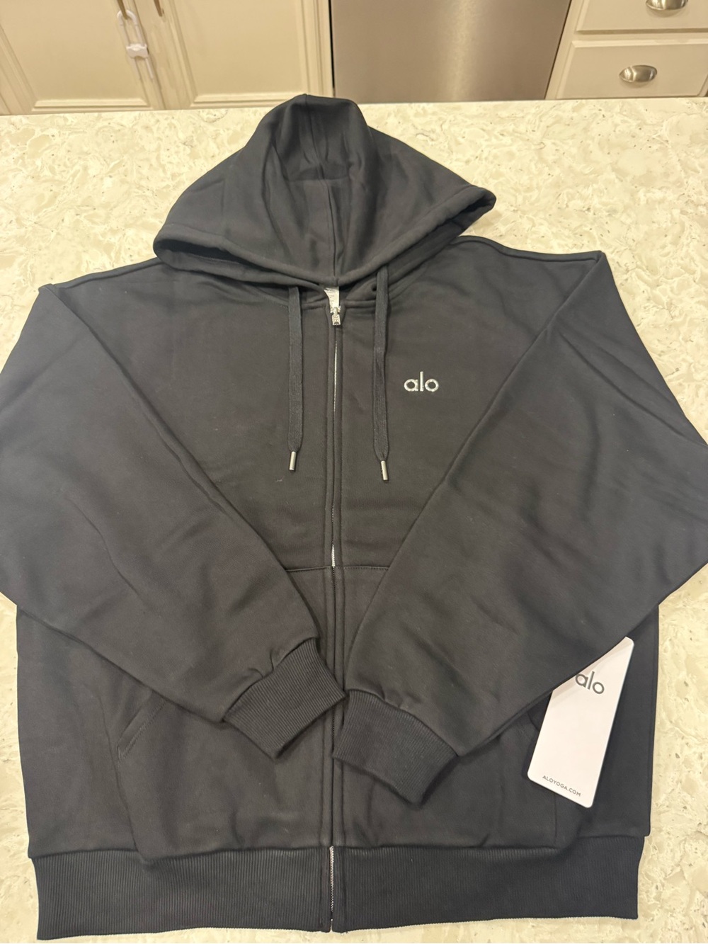 ALO Yoga Men's Black Full-Zip Hoodie - Picture 3 of 4